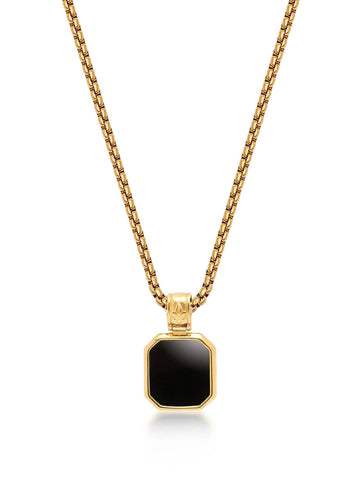 Nialaya Men's Necklace Gold Necklace with Square Onyx Pendant